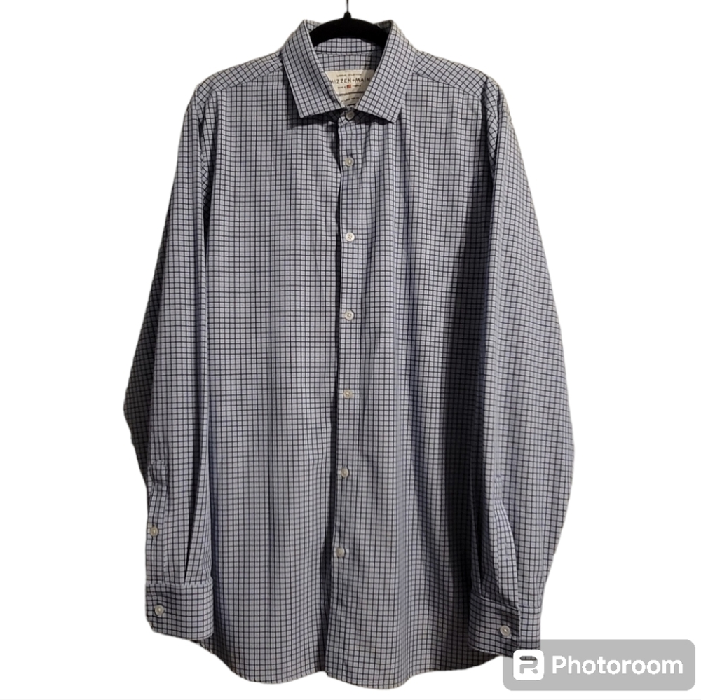 Mizzen+Main Leeward Dress Shirt Mens XXLarge Trim Fit Long Sleeve Stretch Check